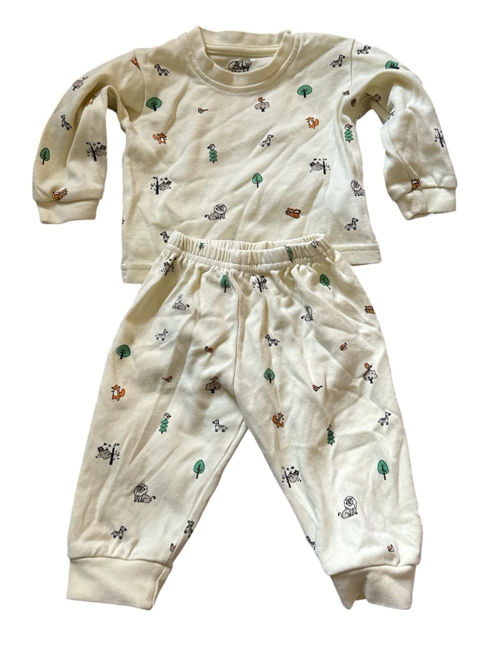 NWOT Yellow Pajama Set with Animal & Tree Print - 6-9 months